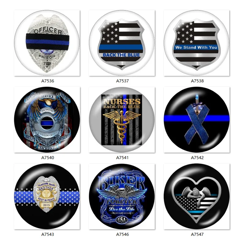 

Полицейский круглый стеклянный кабошон 12 мм/18 мм, фурнитура для изготовления ювелирных изделий с плоской застежкой, кнопки A7536