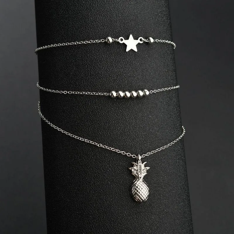 

Wholesale 20pcs Pineapple Pendant Anklets Pave Bling Rhinestone 3 Layers Summer Beach Sandals Foot Jewelry For Women