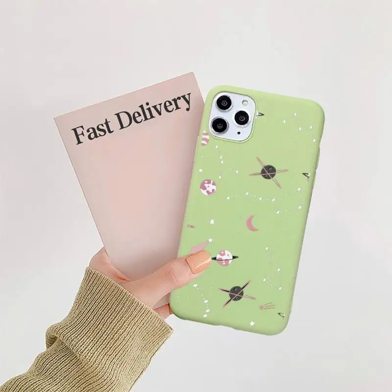

Astronaut Space UFO Stars Phone Case Candy Color for iPhone 11 12 mini pro XS MAX 8 7 6 6S Plus X 5S SE 2020 XR