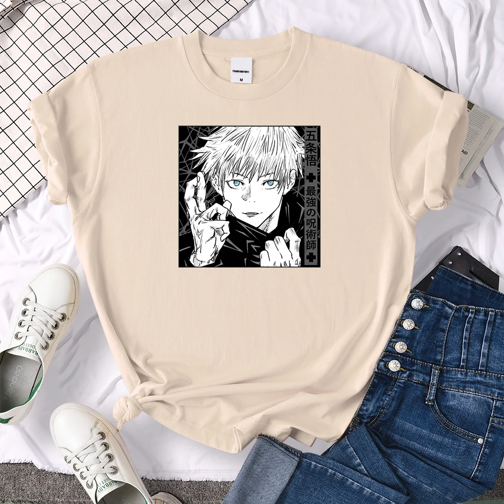 

T Shirt Anime Jujutsu Kaisen Gojo Satoru Printing Tshirt Womens O-Neck Tops Oversized Japan Manga Graphic Harajukua Tees Clothes