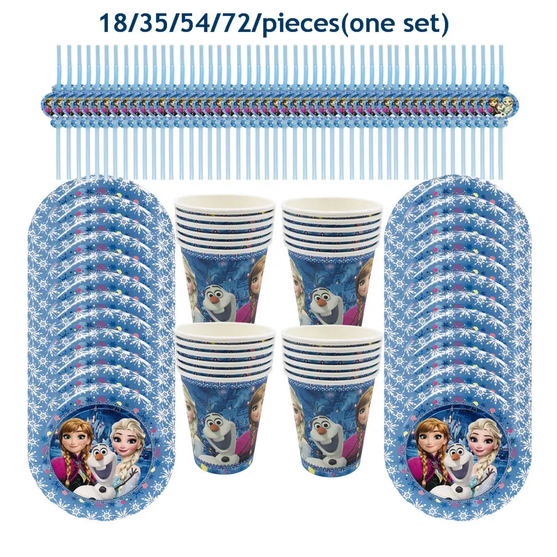 

Disney Frozen Elsa and Anna Princess Theme Kids Girl Birthday Party Cup Plates Straws Shower Disposable Tableware Set Supplies