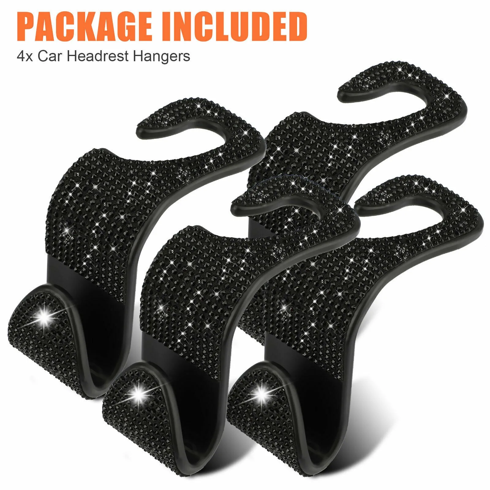 

4 PCS Car Headrest Hangers ABS Bling Rhinestone Fashion Hanger Hanging Holder Seat