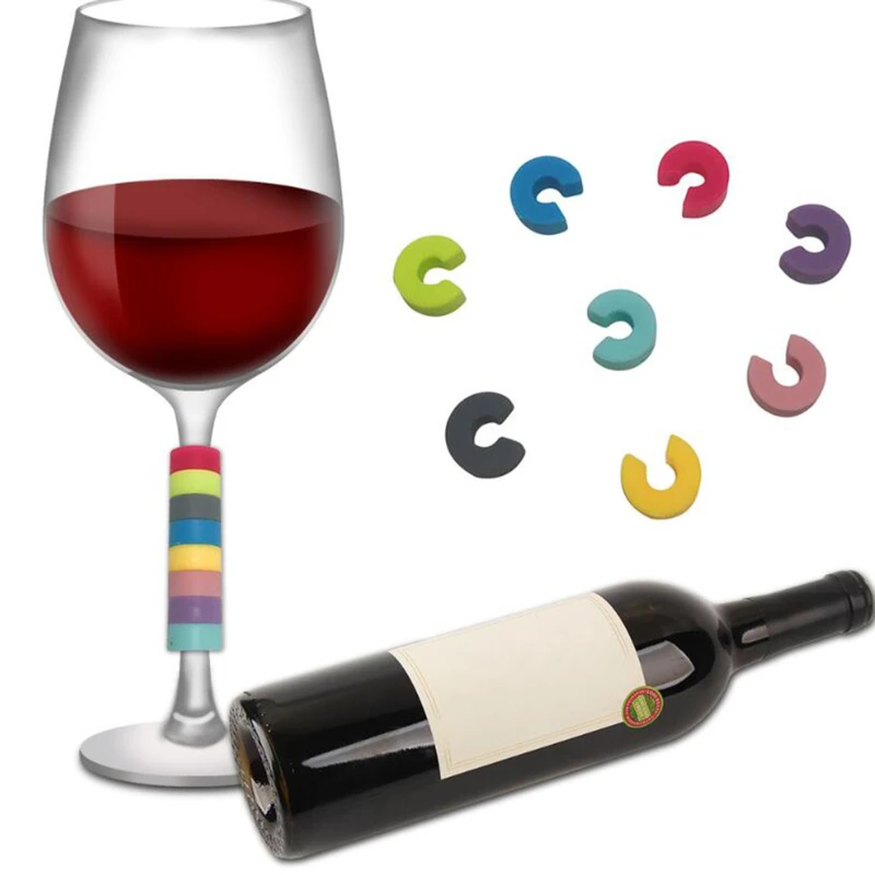 

8 штук маркер на стакан для вина силикона пить маркеры для вечерние отсортированы по цвету: круглая силиконовая бокал для вина с логотипом д...