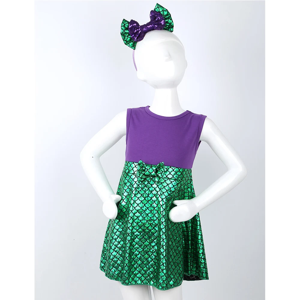 Детская одежда для маленьких девочек блестящие в форме русалки с принтом платье