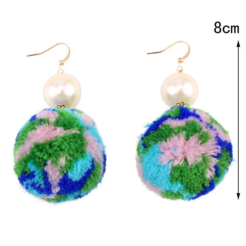 Big Cotton Pom Ball Pendant Imitation Pearl Dangle Earrings for Women Florate Brand Bohemian Ethnic Drop Statement | Украшения и