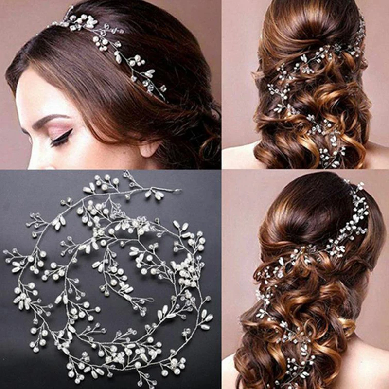 New Wedding Headdress Pearl Crystal Headband Bridal Hair Acc Women Handmade Tiara Headpiece Hair Ornaments Jewelry Hot
