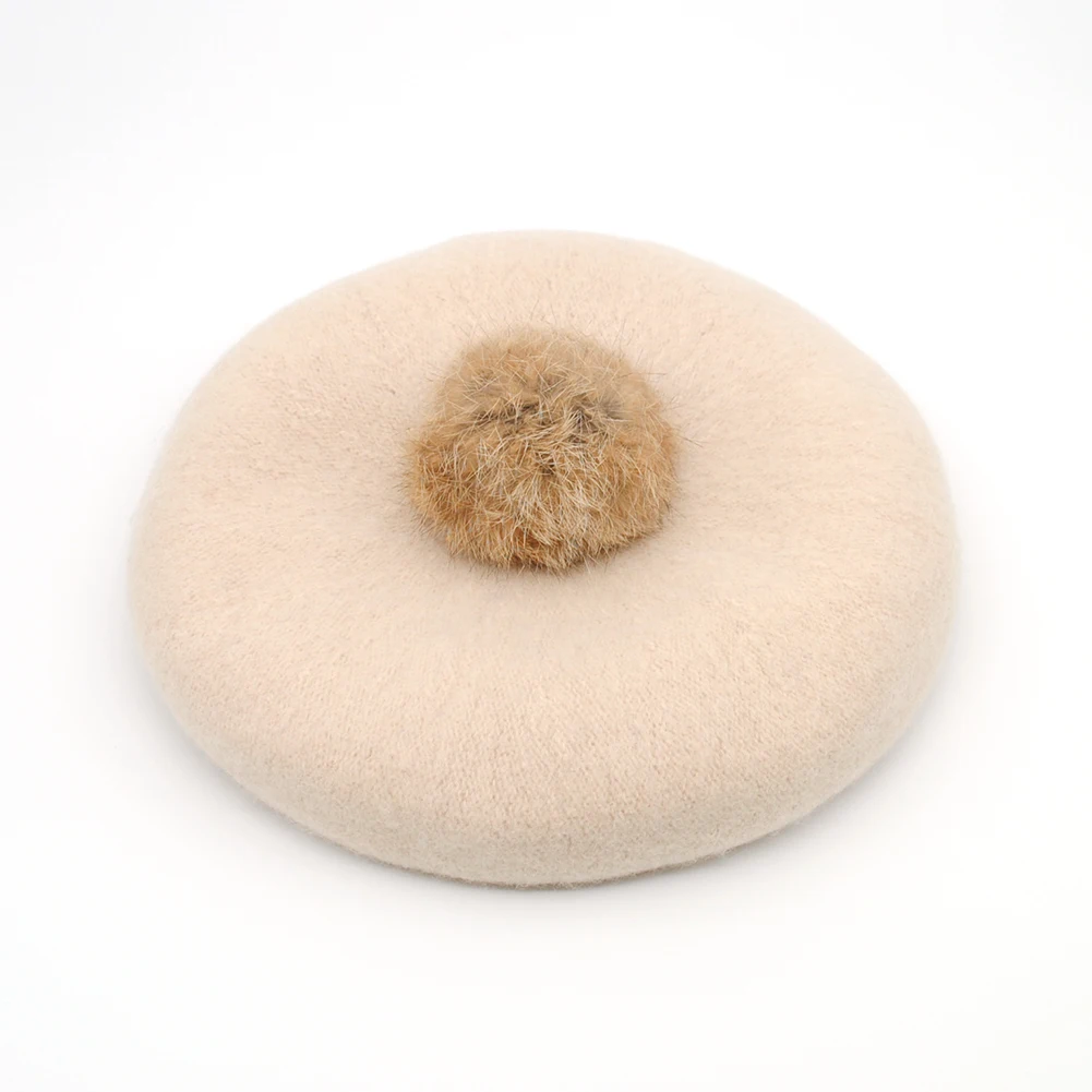 Осенние детские дамские фетровые береты из фетра с помпоном |