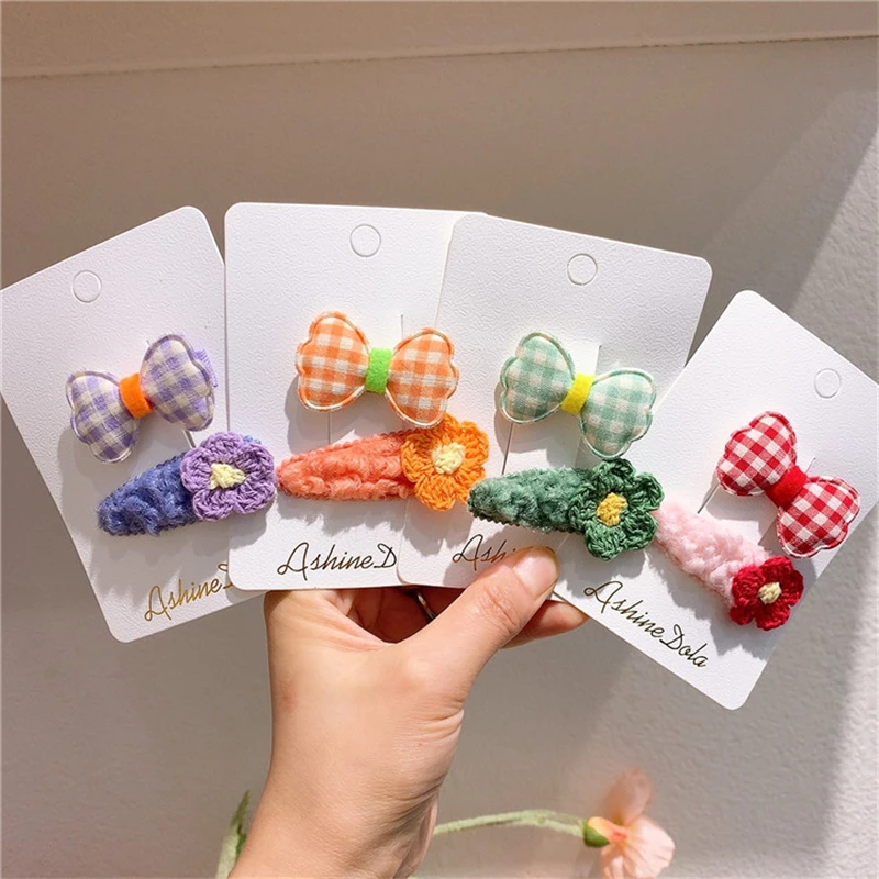 

2021 New Girls Wool Flower Hairpin BB Clip Fabric Plaid Bow Baby Cute Headdress Hair Clip for Children Fashion Hair Accessories