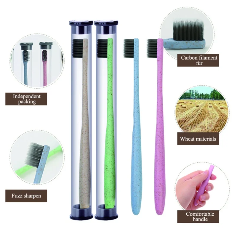 

3 Colors High Quality Single Wheat Straw Toothbrush Comfortable Small Head Bamboo Charcoal Soft Toothbrush Oral Hygiene Product