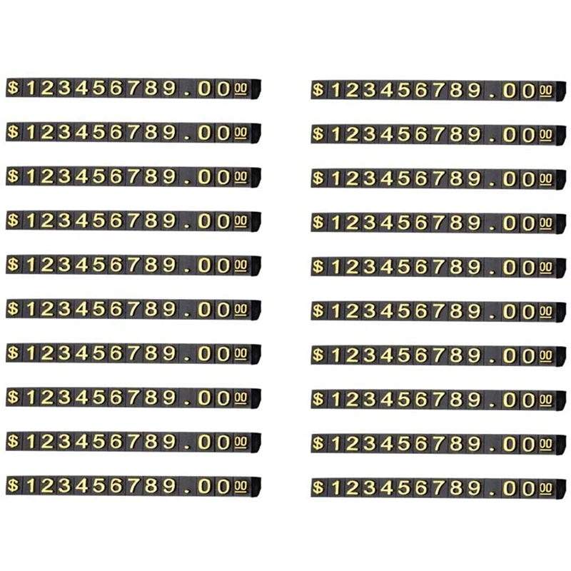 

PPYY-20 Sets Price Display Square Adjustable Price Tag for Price Display Counter Stand Number Letter Dollar Price Block Kit