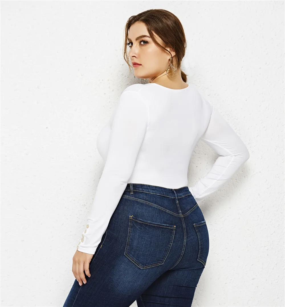 5XL6XL, большой размер, повседневный комбинезон для женщин, длинный рукав, o-образный вырез, молния, сексуальный боди, стрейч, сплошной цвет, сексуальный женский комбинезон