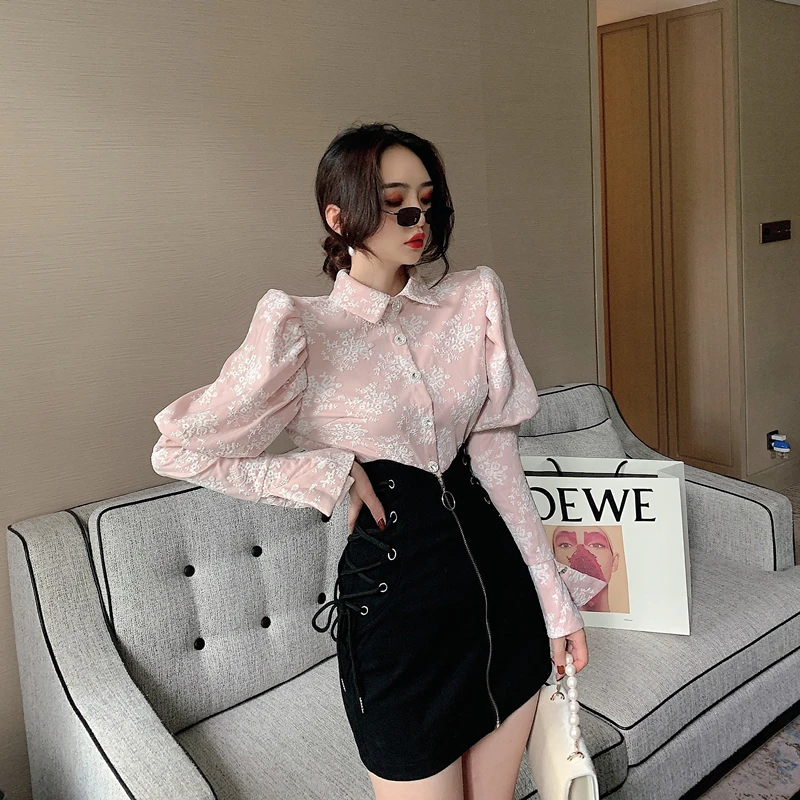 Новинка корейский стиль весна-осень 2021 женская рубашка розового и белого цветов
