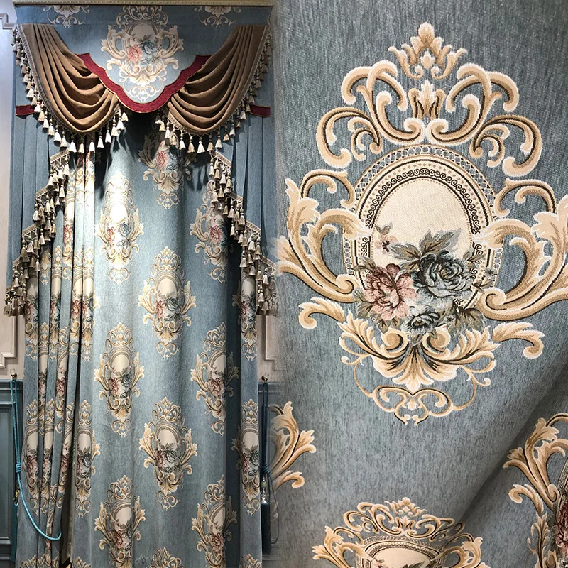 

New European-style Chenille Embroidered Curtain Fabric High Shading and Light Luxury Curtains for Living Dining Room Bedroom