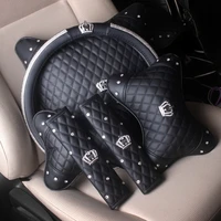 universal pu leather car steering wheel cover bling rhinestone crystal car interior decro with crystal crown accessories black