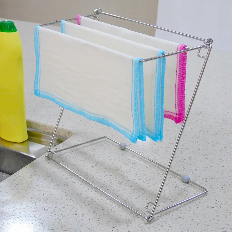 

4 Layers Stainless Steel Folding Towel Stand Rack Rag Holder Kitchen Washing Cloth Draining Organizer Shelf 28x25x14cm