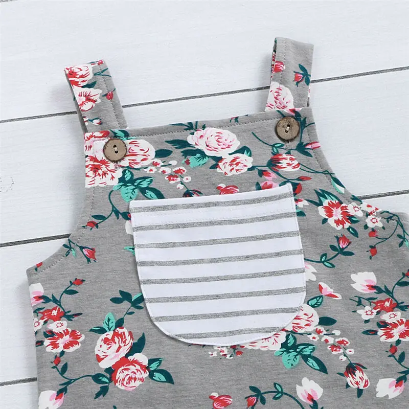 Одежда с цветочным принтом для маленьких девочек комбинезон без рукавов