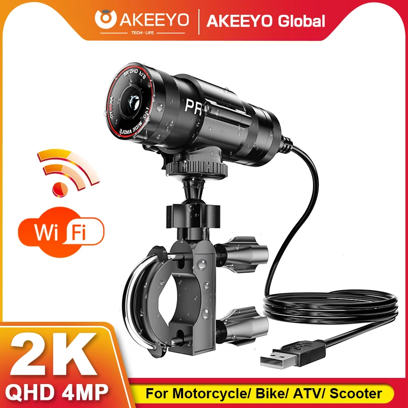 AKEEYO AKY-610 PRO 2K Motorcycle Dash Cam Waterproof Built-in Battery Recording While Charging WIFI Bicycle Helmet Camera