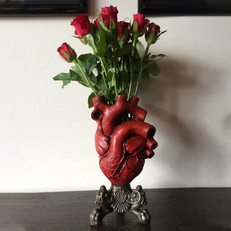 

New Vase Resin Flowerpot Home Decoration Realistic Heart Statue Vase Sculpture Decoration Office Living Room Decoration 65827