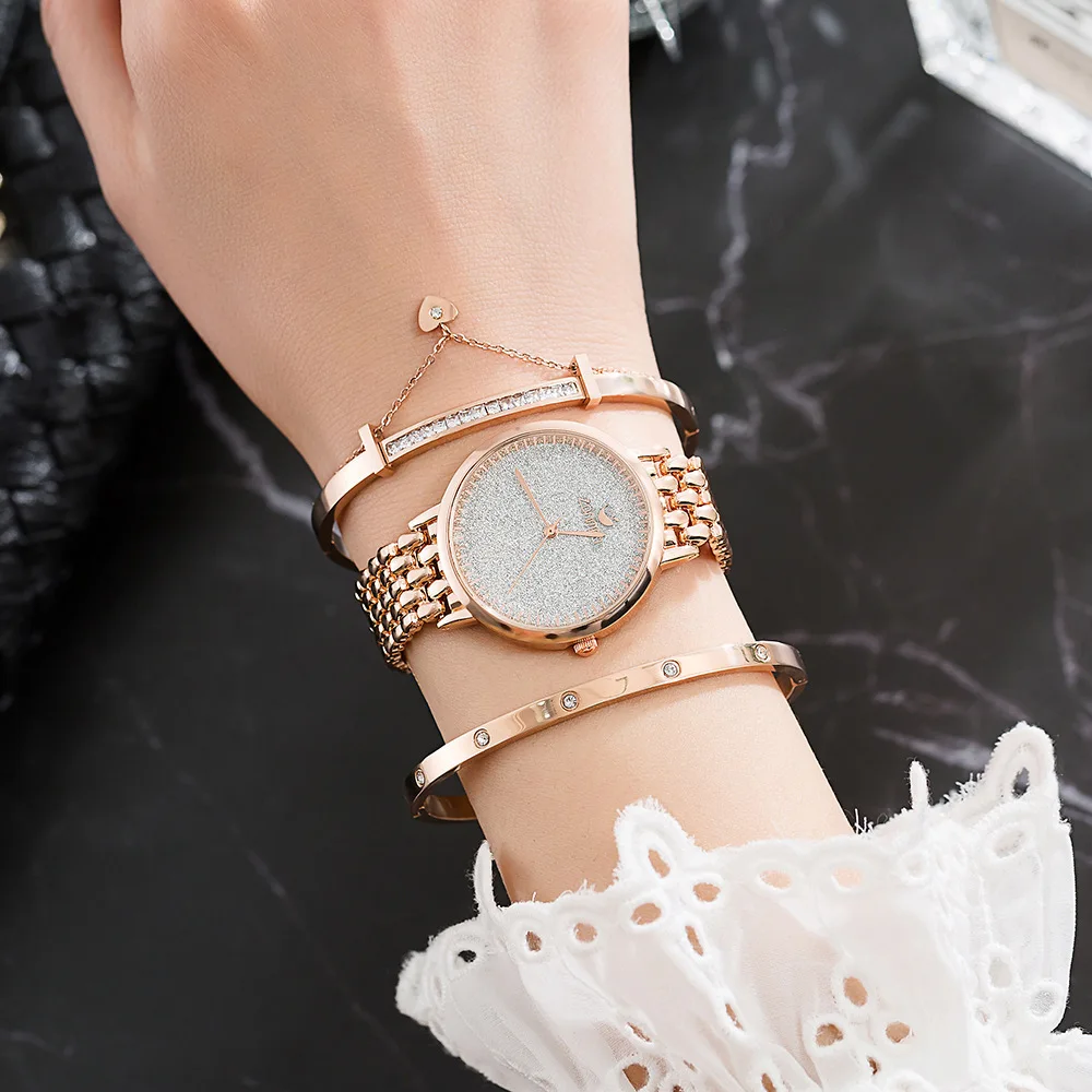 

Brand Exquisite Scrub Stars Steel Belt Watch Versatile Diamond Set Bracelet Watch Combination Set Mens Watches Top Brand Luxury