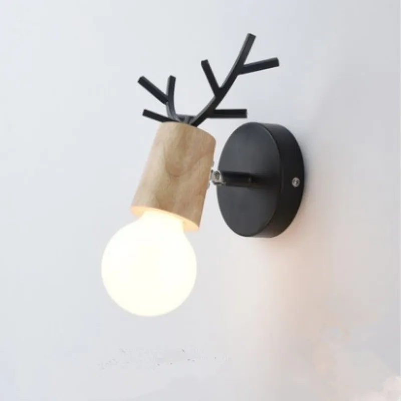 

LED Antlers Wall Lamp Colorful Wooden Nordic Vintage Modern Loft Children's Room Bedroom Parlor Bedside Stair Home Lights