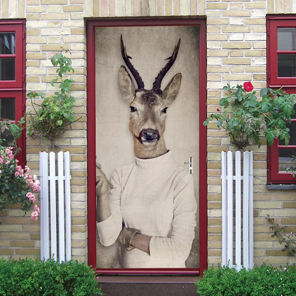 Абстрактная объемная наклейка на дверь с изображением тела оленя
