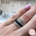 ROXI 925 пробы Серебряное кольцо, штабелируемые тонкие кольца с фианитом для женщин, блестящее обручальное кольцо с микро-инкрустацией из фианита, свадебные украшения