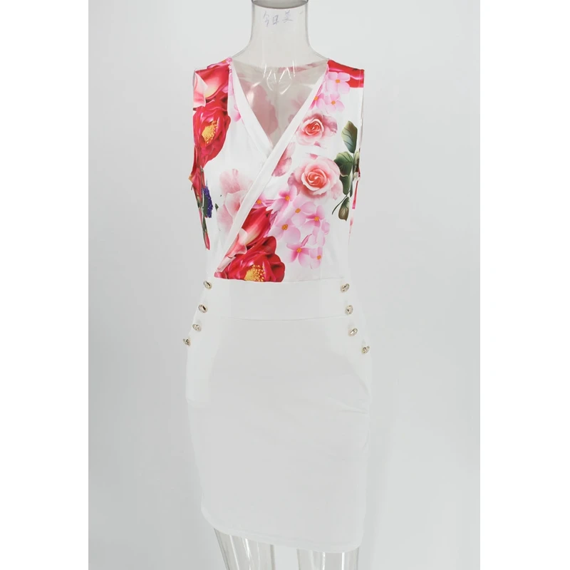 

WEPBEL Spring and Summer Sexy Short Sleeve Flower Print Slim Dress Women's Casual V-neck High Waist Mini Dress