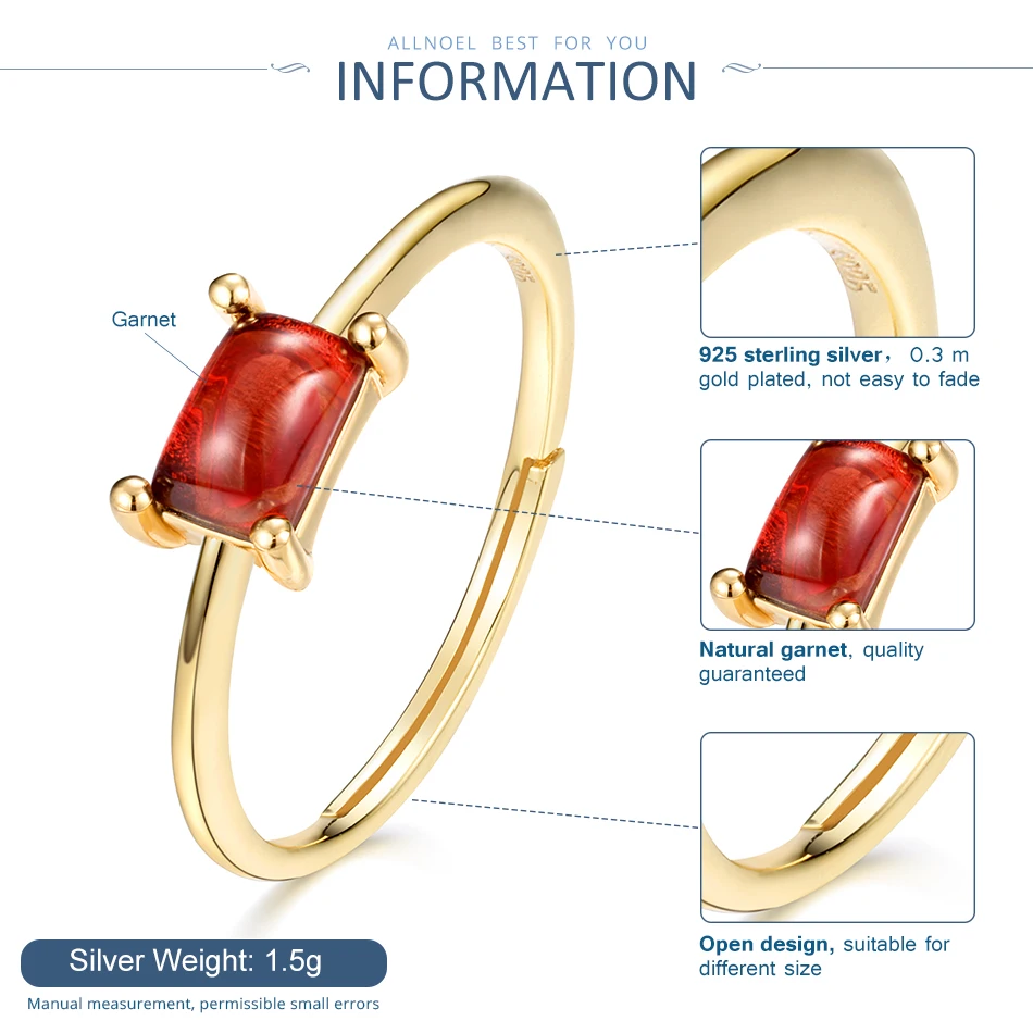 ALLNOEL 925 пробы серебро 100% Mozambic гранат камень кольца обручение подарок для женщин
