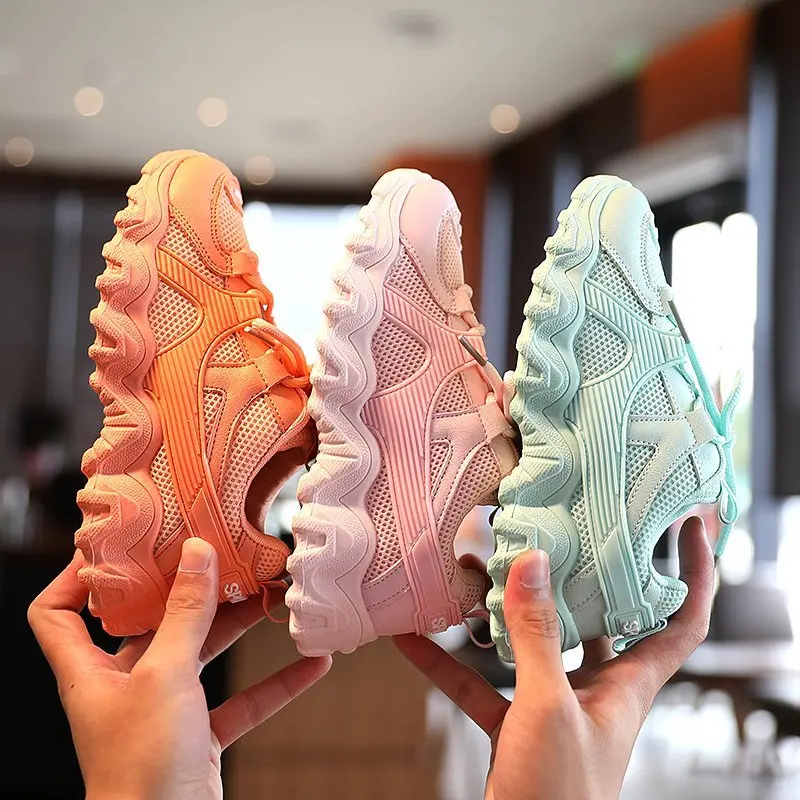 

Children Solid Shoes Girls Sneakers Boys Shoe Kids Pu Mesh Lace up Breathable Sports Running Sneakers Children's Casual Shoes