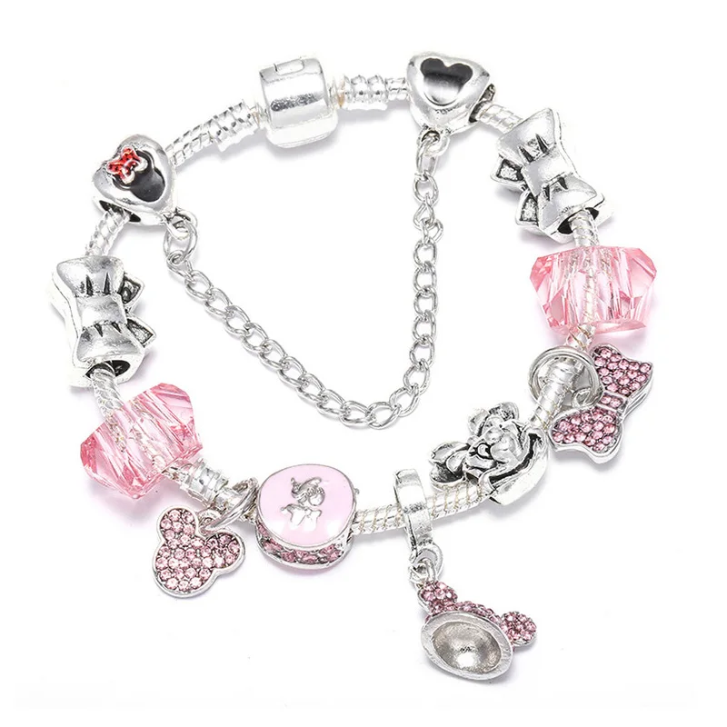 24 Boosbiy Dropshipping Cute Mickey Minnie Charm Bracelet For Women Kids With Silver Snake Chain Brand Bracelet Christmas Jewelry - Окраска металла: 24