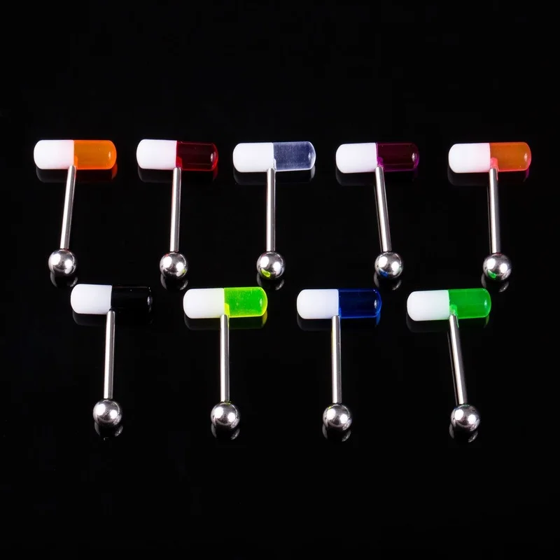

1/3/5PC Colorful Capsule Tongue Rings Acrylic Mixed Color Surgical Steel Tongue Piercing Women Body Jewelry Gift