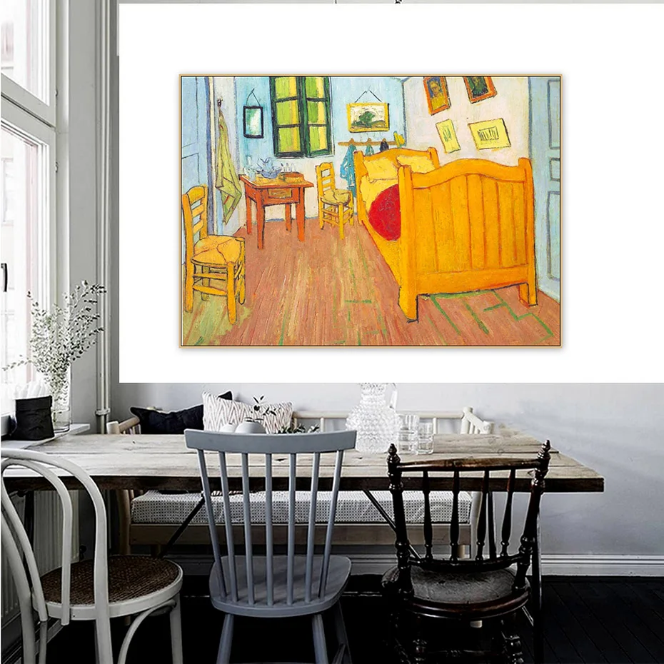 

Hand Painted The bedroom in Arles Saint-Remy Van Gogh Famous Vintage Canvas Oil Painting Bedroom Wall Art Home Decor No Framed