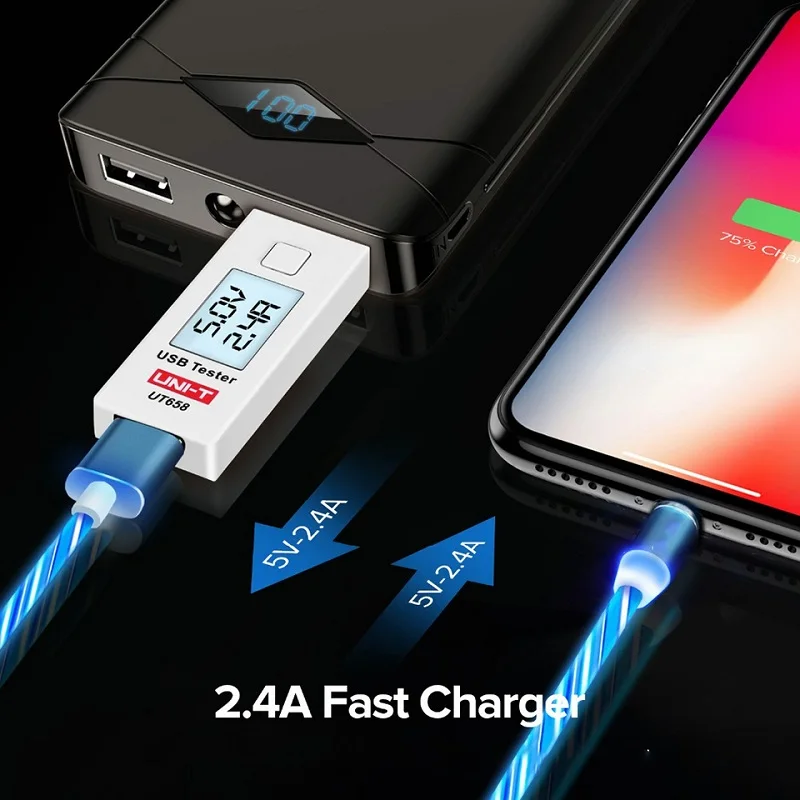 Магнитный Micro USB кабель тип-c 8-контактный кабель поток освещение светодиодный кабель для зарядки для iPhone XR X 7 8 Xiaomi huawei samsung Honor