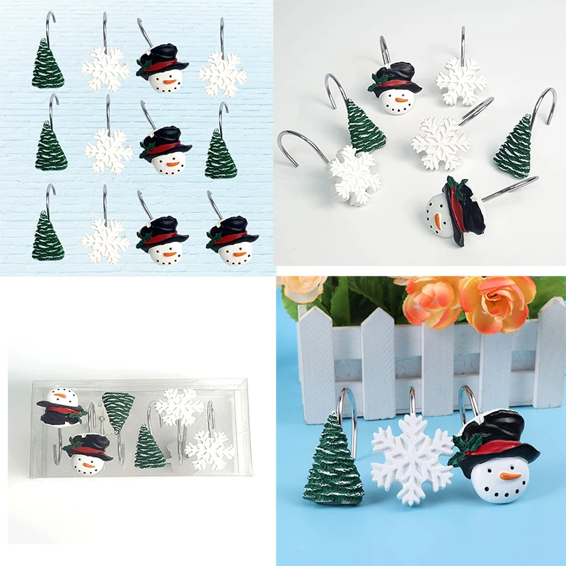 Ganchos decorativos para Cortina de ducha, gancho de Metal a prueba de &oacute;xido, con forma de tema navide&ntilde;o, para ba&ntilde;o, novedad-4