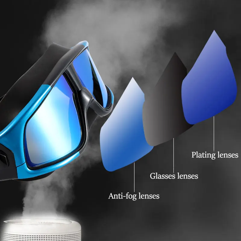 Водонепроницаемые удобные силиконовые плавательные очки в большой оправе Анти