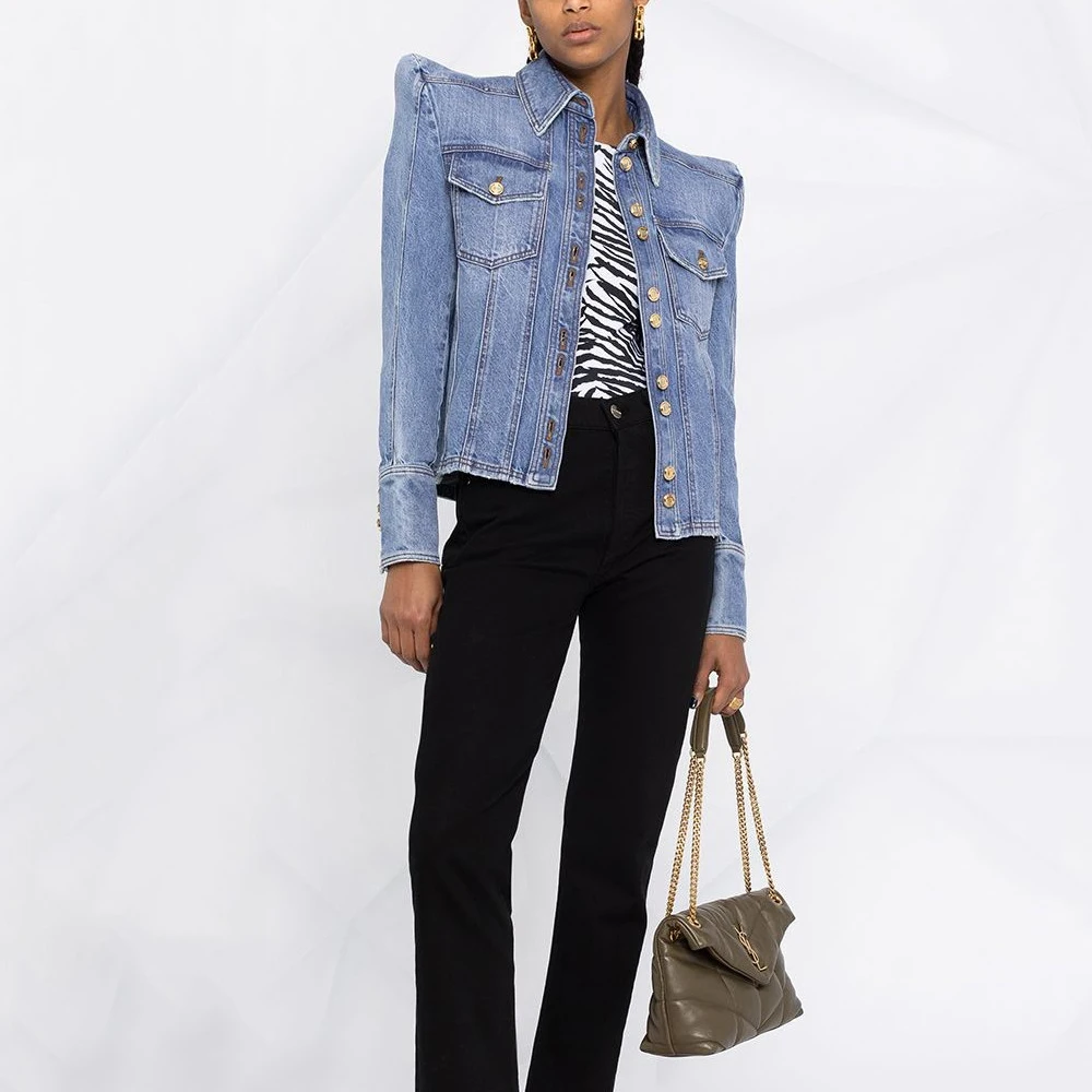 

Новинка весна-лето 2021, джинсовая куртка, Высококачественная индивидуальная Наплечная накладка, Повседневная приталенная модная универсал...