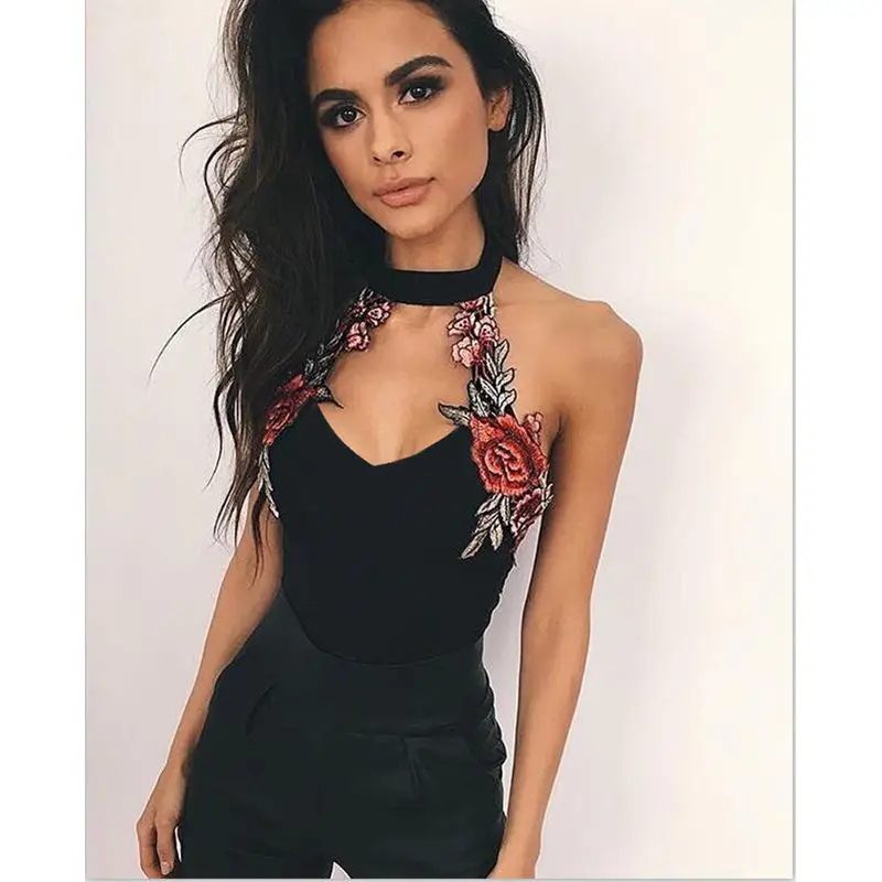 

Woman Tight Bodysuit Sexy Overalls Night Club Sleeveless Bodycon Floral Bodysuit Jumpsuit Leotard Crop Tops Sexy Skinny Jumpsuit