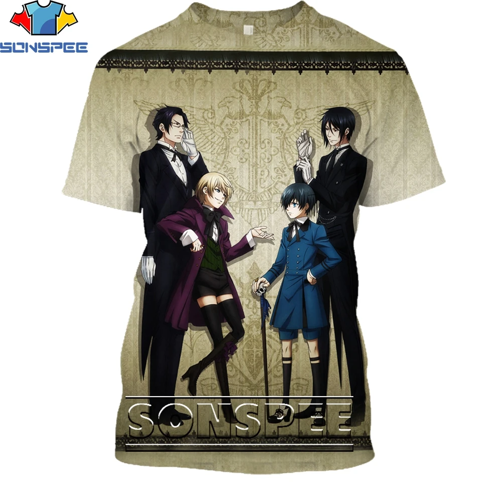 

SONSPEE 3D Printing Kuroshitsuji Anime Cartoon T-shirt Fashion Casual Loose Round Neck Men/women Personality Trend Harajuku