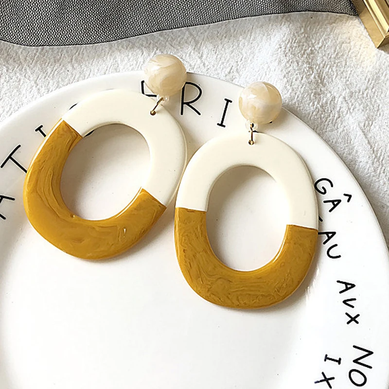 

European Acrylic Earrings For Women Korean Acetate Geometric Oval Earrings 2019 Party Jewelry Statement Pendientes
