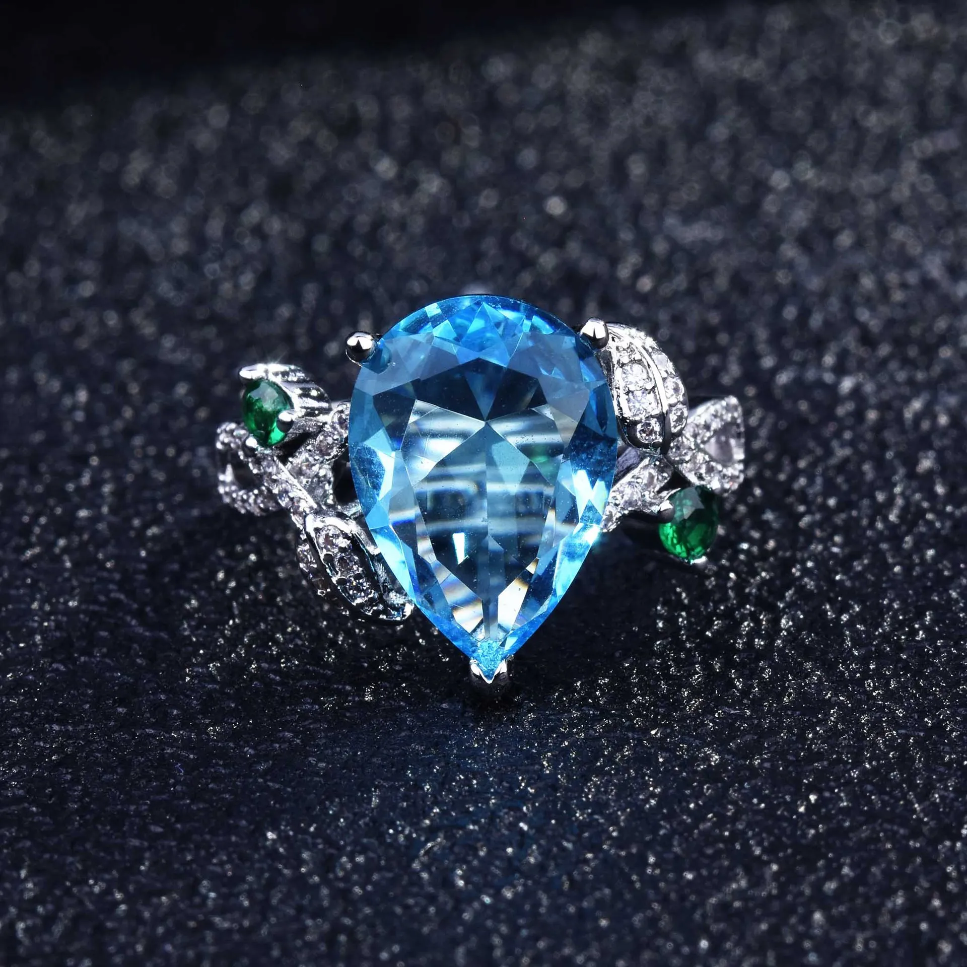 

Natural Blue Water Drop Topaz Stone Sterling Silver Ring For Women Fashion S925 Fine Gemstones Jewelry Finger Band Rings