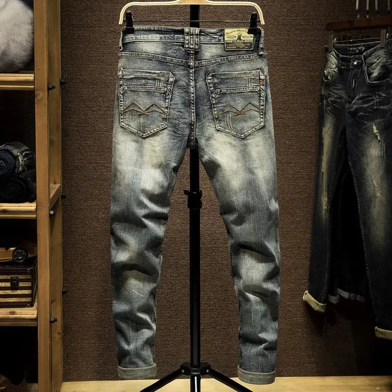 

Men's Straight Jeans Distressed Denim Pants Winter Ripped Denim Trousers
