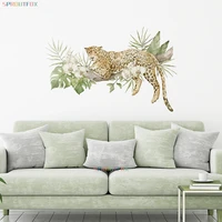 cartoon animal leopard wall stickers for baby kids room nursery mural decals forest animals plants home decoration