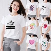 womens fashion simple t shirt sweet style casual slim tops cute animal footprint series printed o neck comfortable commuter top