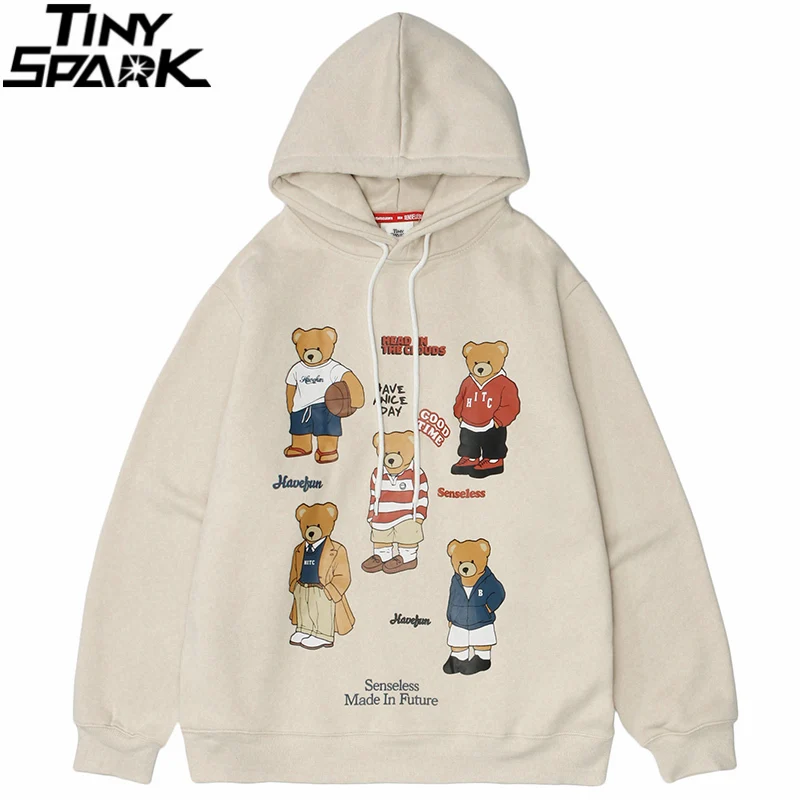 

Streetwear Hoodie Harajuku Sweatshirt 2021 Men Hip Hop Bear Letter Print Pullover Cotton Casual Sweat Shirt Autumn Pullover