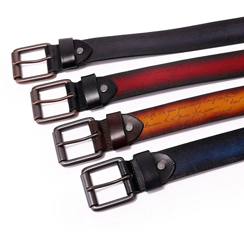 

Men's Belt Natural Real Cowhide Belt 100% Genuine Leather Pin Buckle Belt Fashion Retro Style Belt