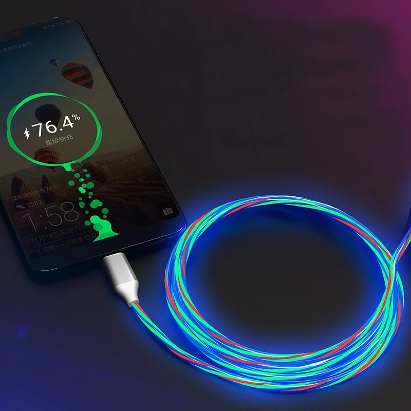 Светодиодный USB кабель для Huawei Y5 2018 P20 P30 Honor 10 20 Lite 7X 8X 9X 8A 7S 8S 9S 7C 8C 7A Samsung S21 S20 iPhone X