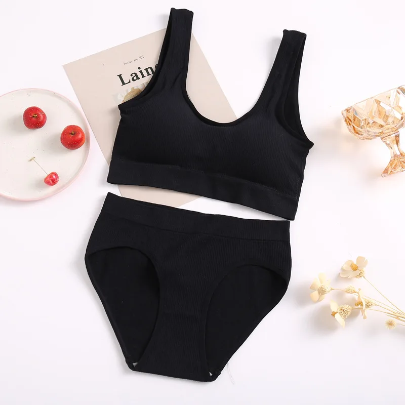 

Women's Seamless Underwear Sets Tank Tops Panties Suits Cotton Lingerie Padded Elastic Vest Waist Briefs 2pcs Bra Set
