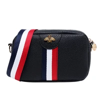 women versatile fashion shoulder famous design pu crossbody messenger handbag striped wide strap small square bag purse female