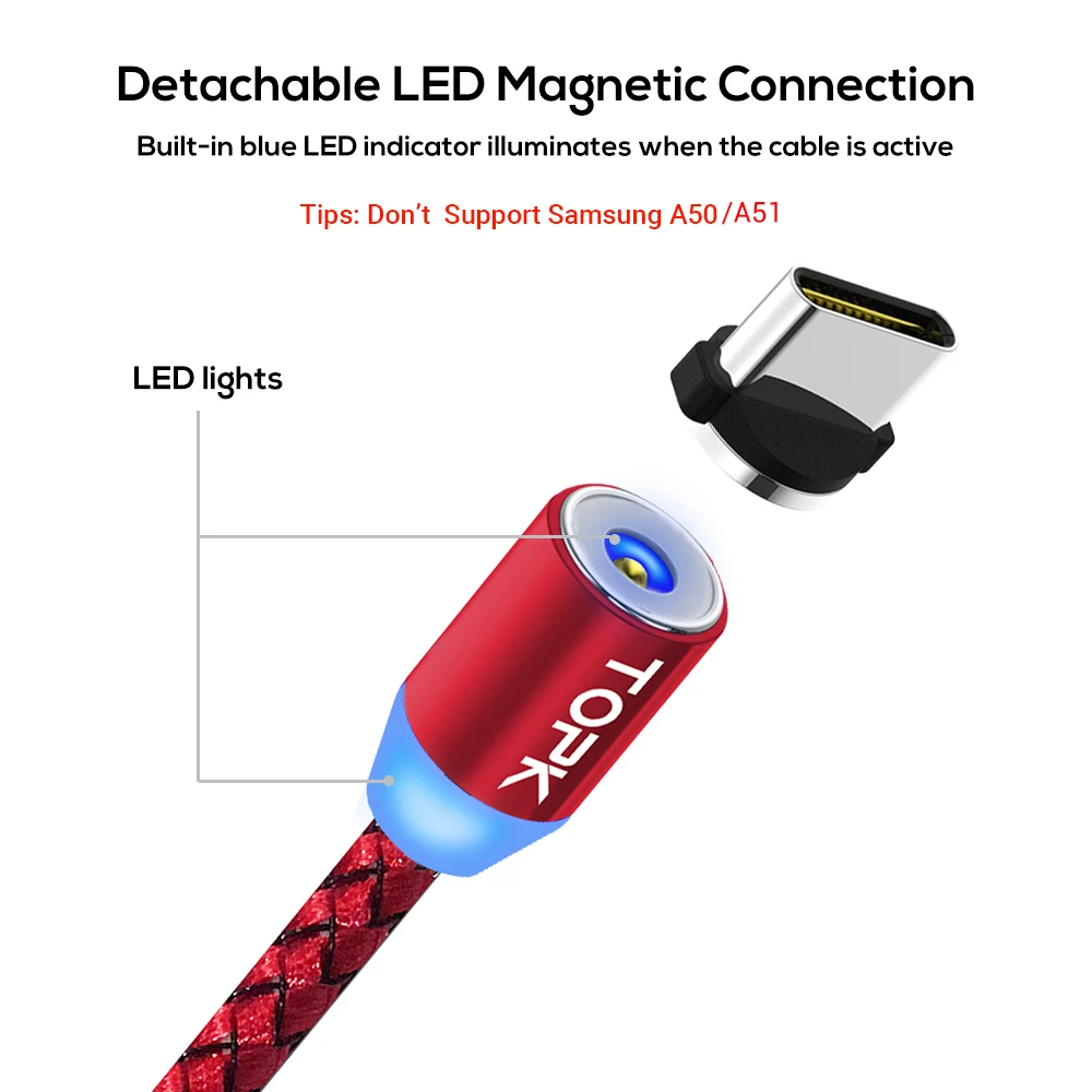 Магнитный USB-кабель TOPK AM17 Micro USB/Type-C/Lightning для телефонов Android/Android 2.4a | Мобильные