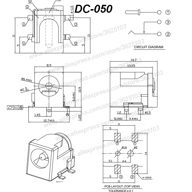 

500PCS DC Jack Connector Female/Male 5.5 x 2.1mm DC Power Socket / DC Connector Panel Mounting SMT DC-050